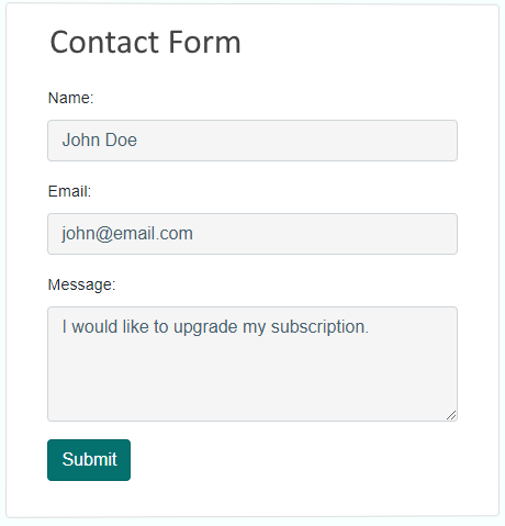 Contact form screenshot